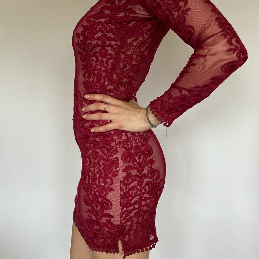 Red Lace Midi Dress
